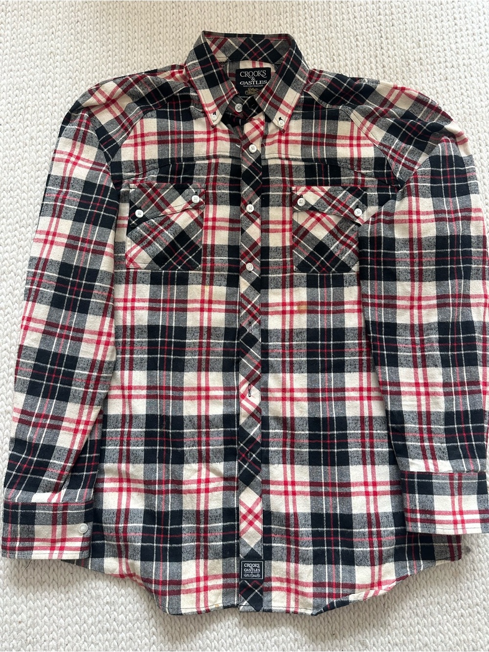 Crooks & Castles Red, Black & Cream Plaid Flannel Shirt